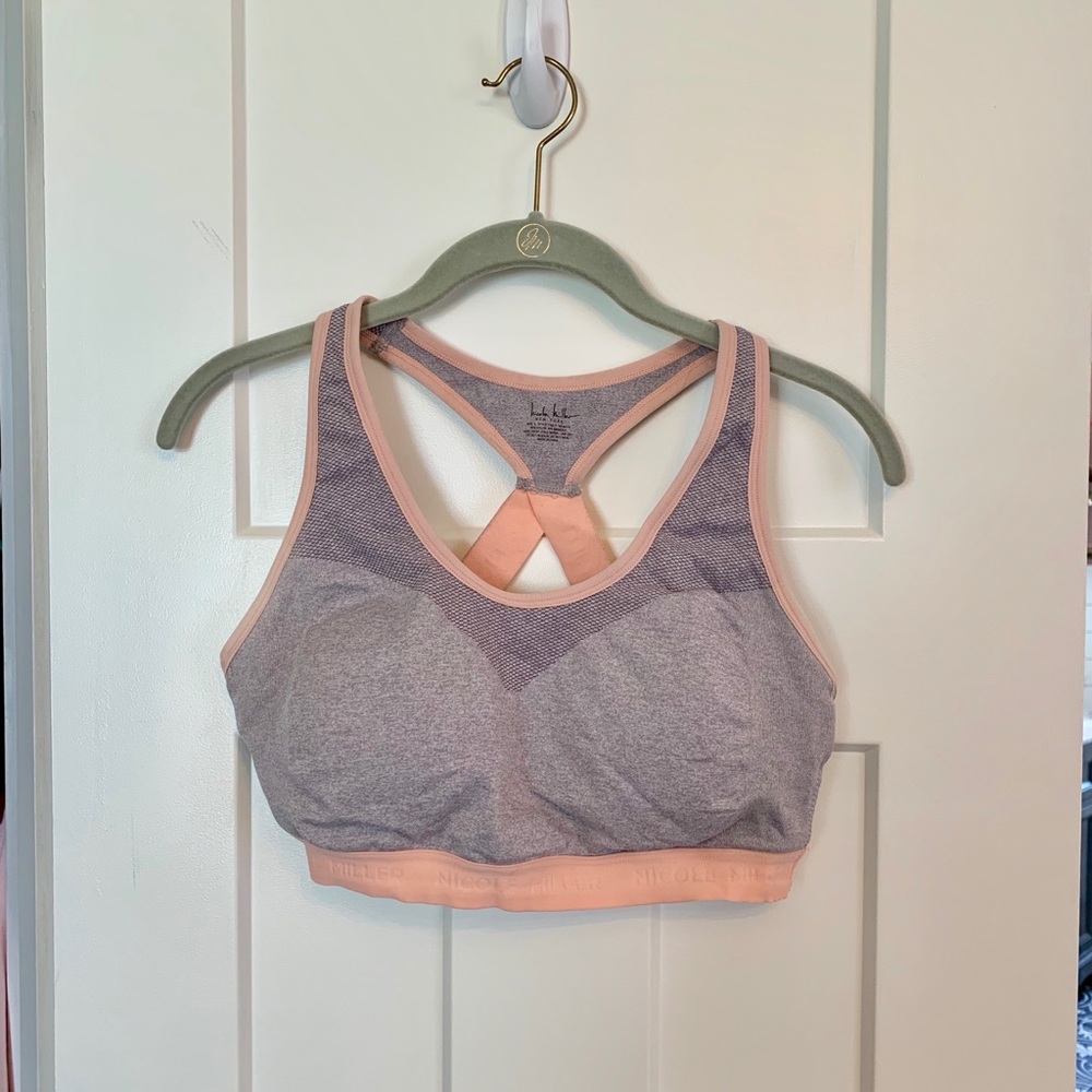 Nicole Miller Grey and Pink Sports Bra- sz. L